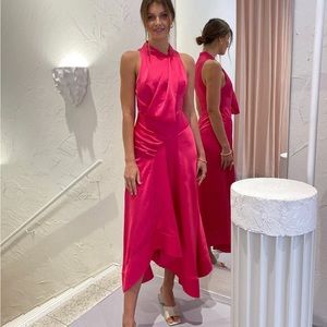 Acler Palmera Satin Dress in Fuchsia Pink